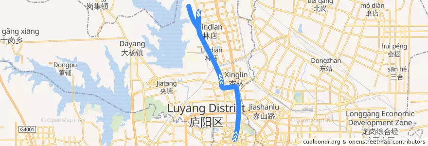 Mapa del recorrido 5路 de la línea  en 庐阳区 (Luyang).