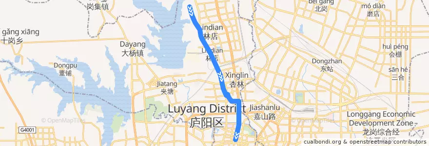 Mapa del recorrido 5路 de la línea  en 庐阳区 (Luyang).