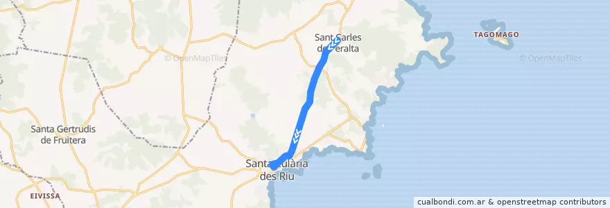 Mapa del recorrido Bus L16: Sant Carles → Las Dalias → Santa Eulària de la línea  en Santa Eulària des Riu.