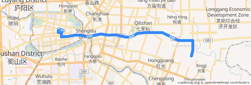 Mapa del recorrido 快速公交5号线 de la línea  en 合肥市区.