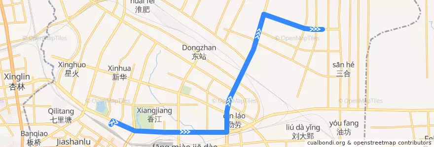 Mapa del recorrido T6路 de la línea  en 瑶海区 (Yaohai).