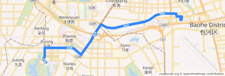 Mapa del recorrido T7路 de la línea  en 合肥市区.