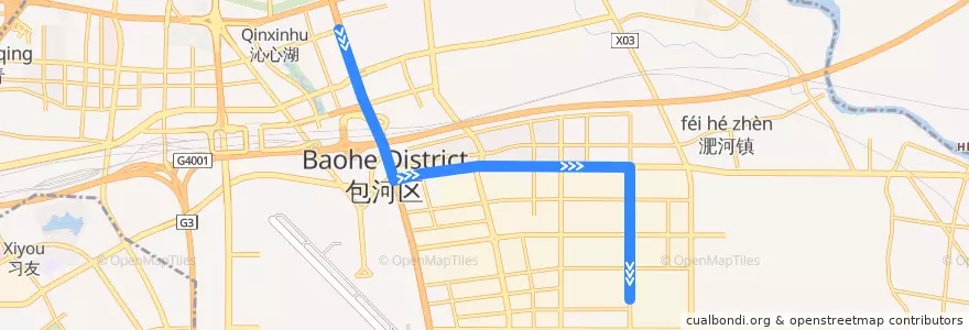 Mapa del recorrido T8路 de la línea  en 包河区 (Baohe).
