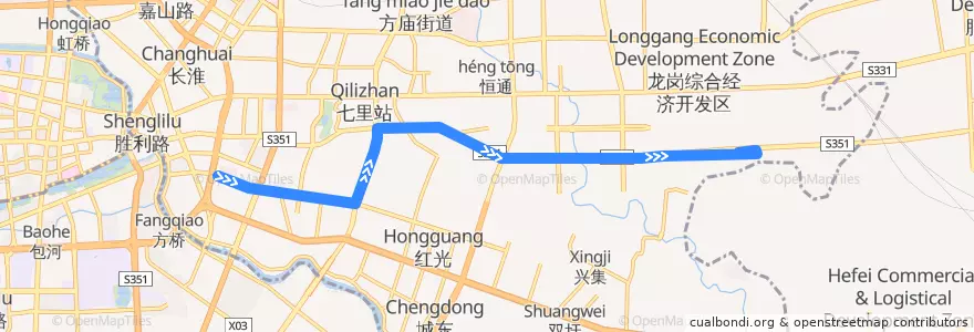 Mapa del recorrido T9路 de la línea  en 瑶海区 (Yaohai).