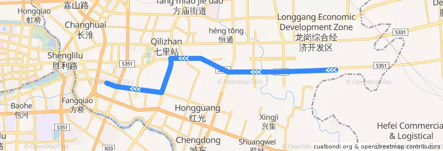 Mapa del recorrido T9路 de la línea  en 瑶海区 (Yaohai).