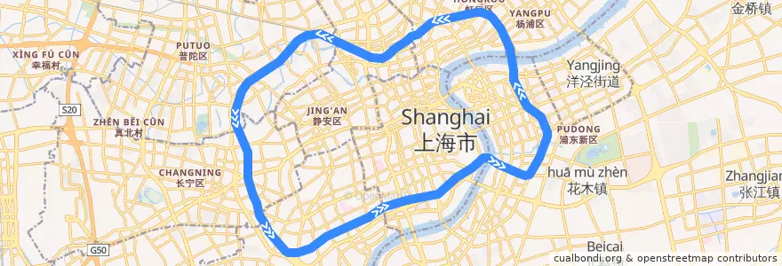 Mapa del recorrido Metro 4号线: 外圈（逆时针） de la línea  en Shanghái.