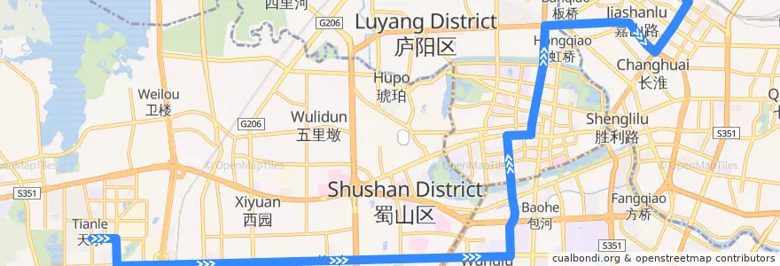 Mapa del recorrido 10路 de la línea  en Urban Hefei.