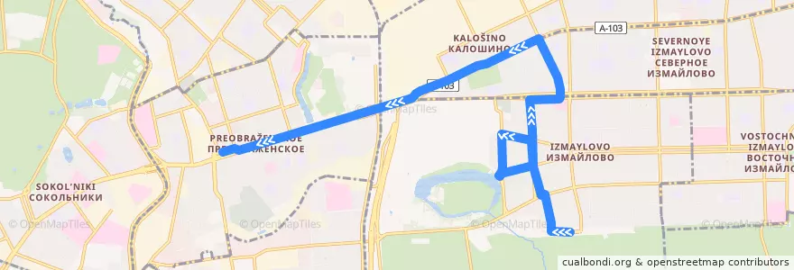 Mapa del recorrido Автобус 34к: Метро «Измайловская» => Метро «Преображенская площадь» de la línea  en Восточный административный округ.