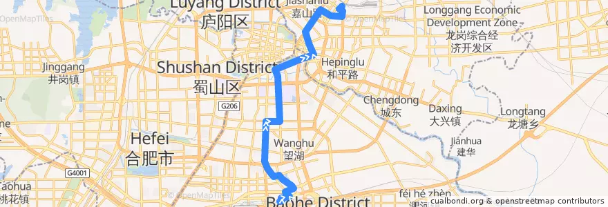 Mapa del recorrido 11路 de la línea  en 合肥市区.