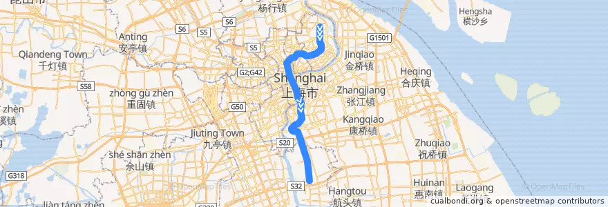 Mapa del recorrido Metro 8号线: 市光路 → 沈杜公路 de la línea  en Shanghái.