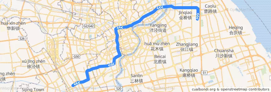 Mapa del recorrido Metro 12号线: 金海路 → 七莘路 de la línea  en Shanghái.