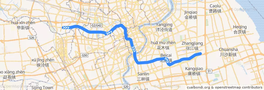 Mapa del recorrido Metro 13号线: 金运路 → 张江路 de la línea  en Shanghai.