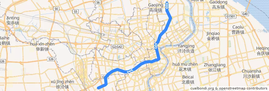 Mapa del recorrido Metro 10号线: 新江湾城 → 航中路 de la línea  en Shanghái.