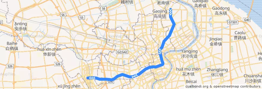 Mapa del recorrido Metro 10号线: 新江湾城 → 虹桥火车站 de la línea  en 上海市.