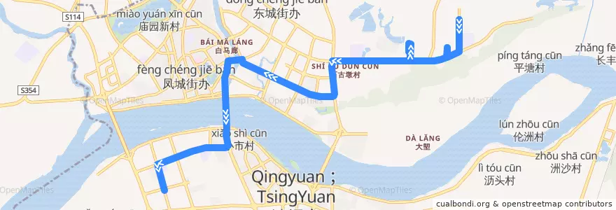 Mapa del recorrido 清远115路公交（清远工贸职业技术学校→胜利茶博城） de la línea  en 清城区 (Qingcheng).