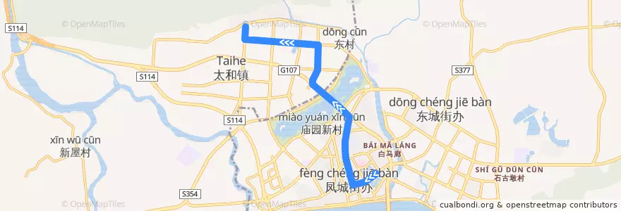 Mapa del recorrido 清远117路公交（大润发→百步梯） de la línea  en Qingyuan City.