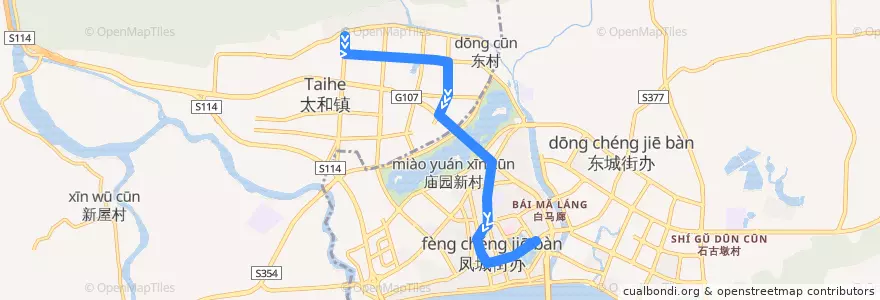 Mapa del recorrido 清远117路公交（百步梯→大润发） de la línea  en Цинъюань.
