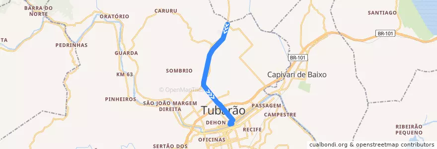 Mapa del recorrido Ônibus 207 : São Martinho Via SC 370, Centro > Bairro de la línea  en Tubarão.