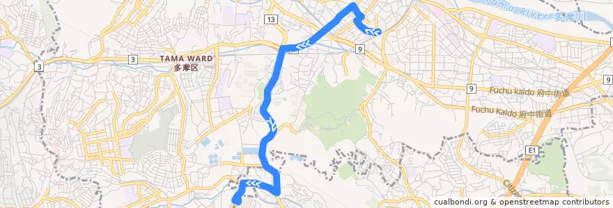 Mapa del recorrido 蔵敷線 向ヶ丘遊園駅 => 聖マリアンナ医科大学 de la línea  en Tama Ward.