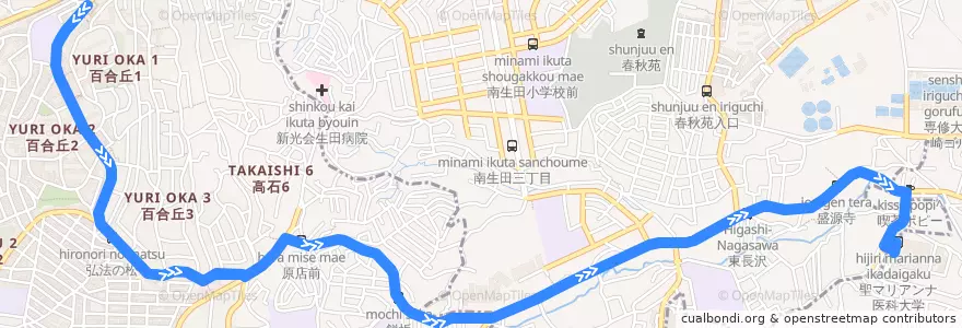 Mapa del recorrido 王禅寺線　百合ヶ丘駅 => 聖マリアンナ医科大学 de la línea  en Kawasaki.