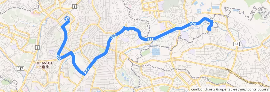 Mapa del recorrido 王禅寺線　新百合ヶ丘駅 => 聖マリアンナ医科大学 de la línea  en Kawasaki.
