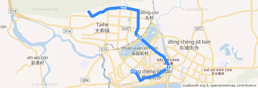 Mapa del recorrido 清远118路公交（西门塘公交总站→太和古洞总站） de la línea  en 清远市 (Qingyuan).