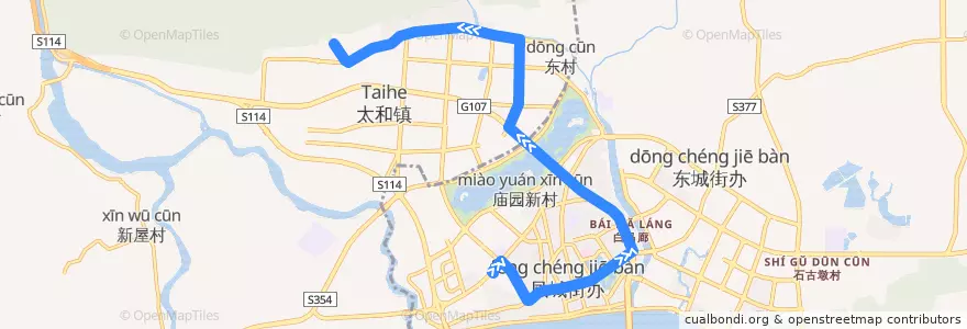 Mapa del recorrido 清远118路公交（太和古洞总站→胜利雅苑） de la línea  en Цинъюань.