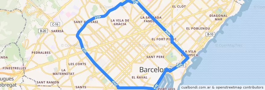 Mapa del recorrido N0 Portal de la Pau => Portal de la Pau. anada de la línea  en Barcelona.