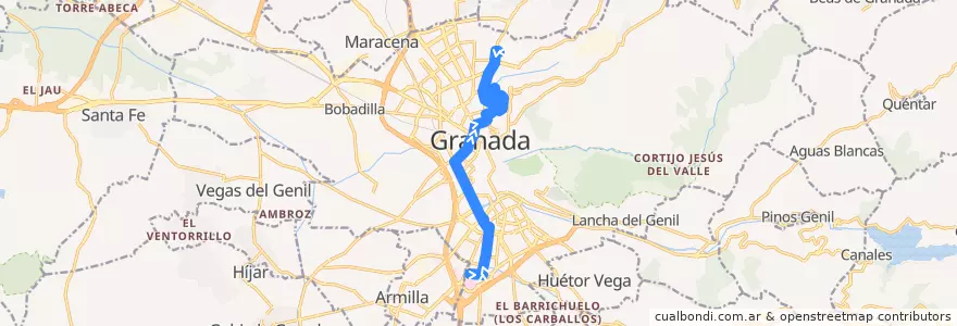Mapa del recorrido Bus U3: Parque Tecnológico de la Salud → Campus de la Cartuja → Camino de Alfacar de la línea  en 그라나다.