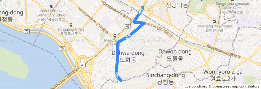 Mapa del recorrido 마포02 de la línea  en 도화동.