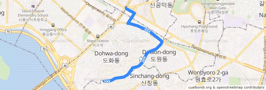 Mapa del recorrido 마포02 de la línea  en 서울.