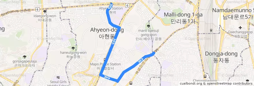 Mapa del recorrido 마포03 de la línea  en 서울.