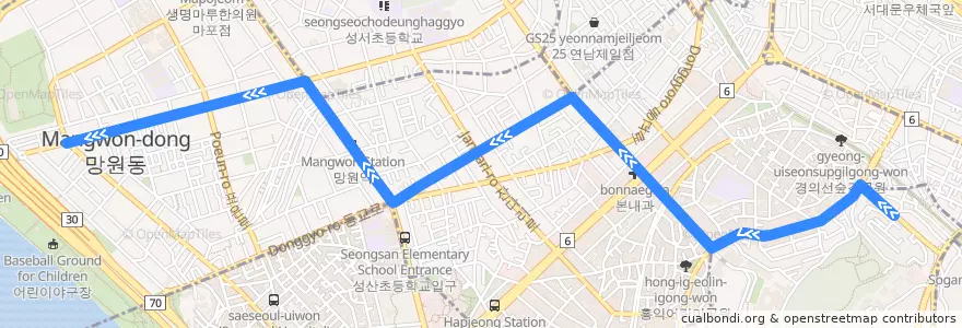 Mapa del recorrido 마포09 de la línea  en 마포구.