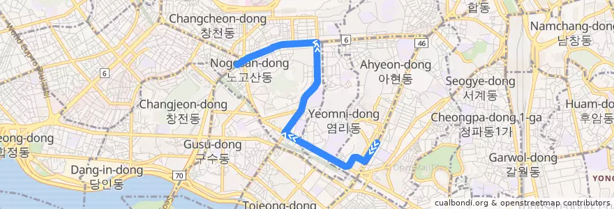 Mapa del recorrido 마포10 de la línea  en 마포구.