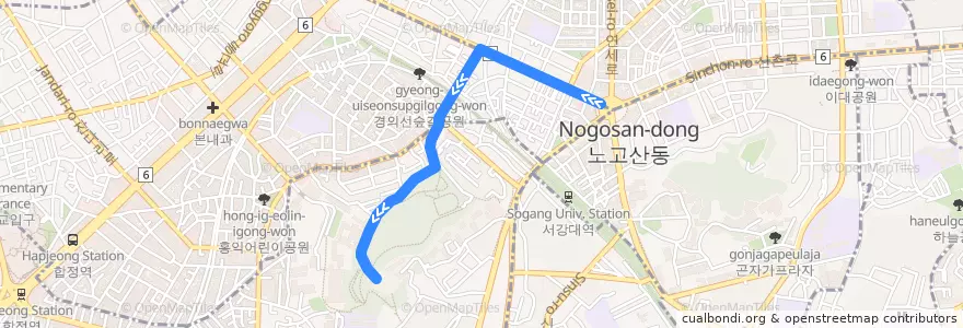 Mapa del recorrido 마포13 de la línea  en 서교동.