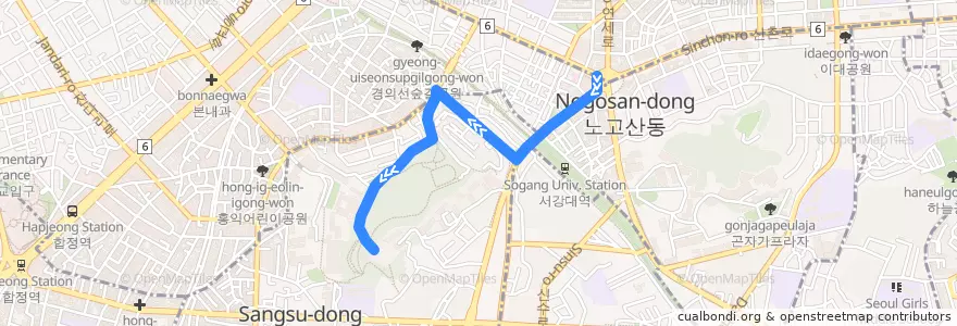 Mapa del recorrido 마포13 de la línea  en 마포구.