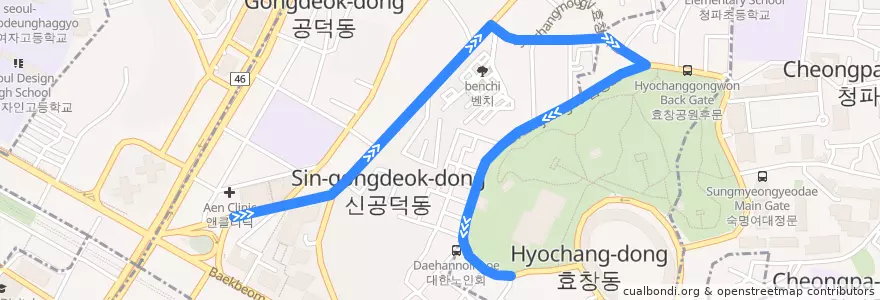 Mapa del recorrido 마포17 de la línea  en Seoel.