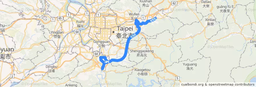 Mapa del recorrido 新北市 新店-汐止 跳蛙公車 (返程) de la línea  en Nuevo Taipéi.