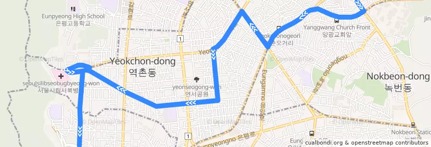 Mapa del recorrido 은평02 de la línea  en 恩平区.