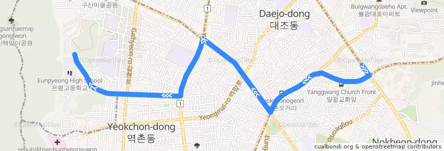 Mapa del recorrido 은평04 de la línea  en 恩平区.