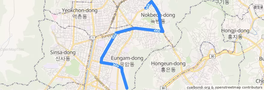 Mapa del recorrido 은평05 de la línea  en 恩平区.