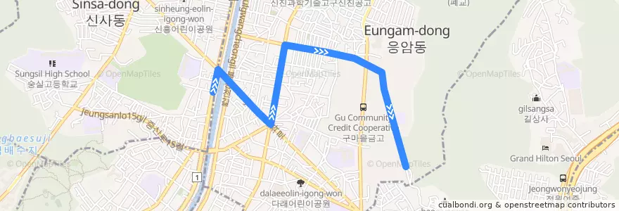 Mapa del recorrido 은평08 de la línea  en Séoul.