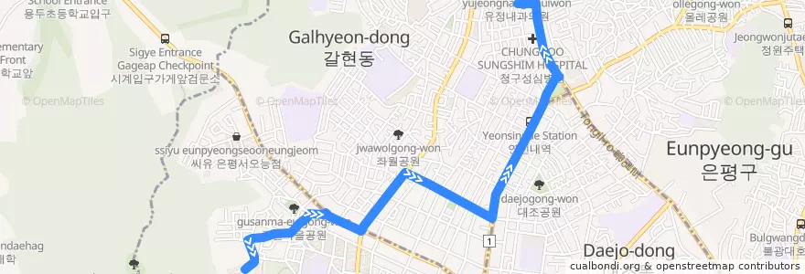 Mapa del recorrido 은평09 de la línea  en Eunpyeong-gu.