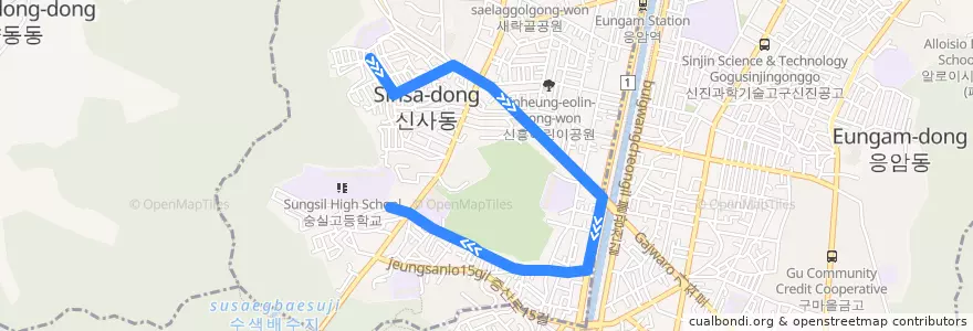 Mapa del recorrido 은평10 de la línea  en Eunpyeong-gu.