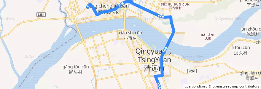 Mapa del recorrido 清远121路公交（市人民医院→天湖郦都→胜利雅苑） de la línea  en 清城区 (Qingcheng).