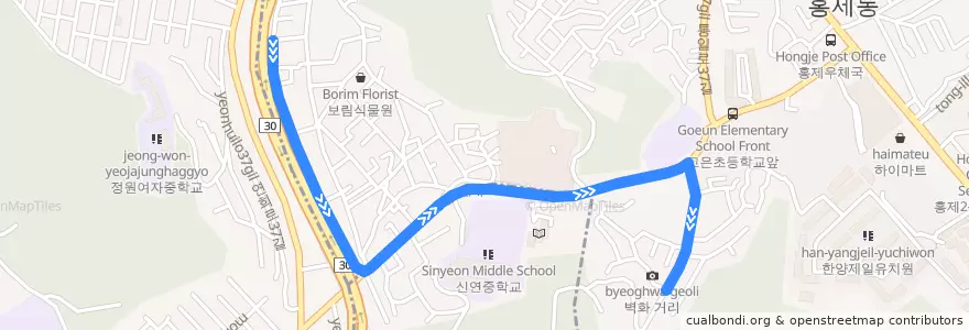 Mapa del recorrido 서대문09소 de la línea  en 서대문구.