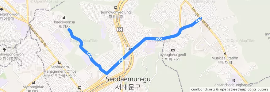 Mapa del recorrido 서대문10 de la línea  en 서대문구.