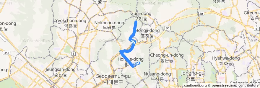 Mapa del recorrido 서대문13 de la línea  en 서대문구.