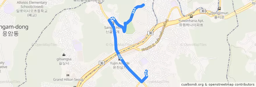 Mapa del recorrido 서대문12 de la línea  en 홍은동.
