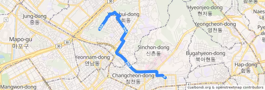 Mapa del recorrido 서대문04 de la línea  en 서울.